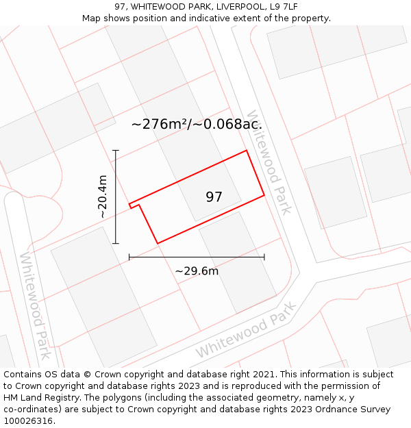 97, WHITEWOOD PARK, LIVERPOOL, L9 7LF: Plot and title map