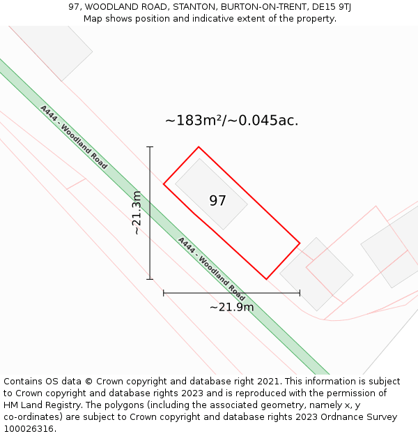 97, WOODLAND ROAD, STANTON, BURTON-ON-TRENT, DE15 9TJ: Plot and title map
