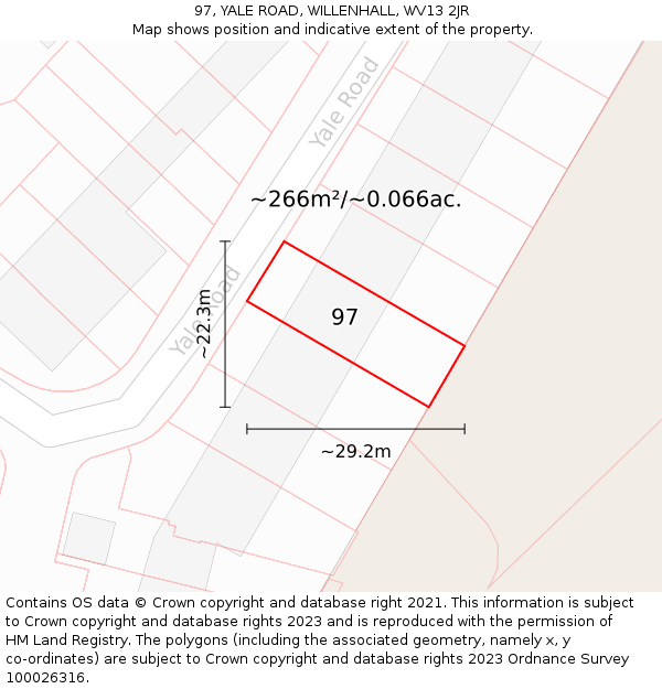 97, YALE ROAD, WILLENHALL, WV13 2JR: Plot and title map