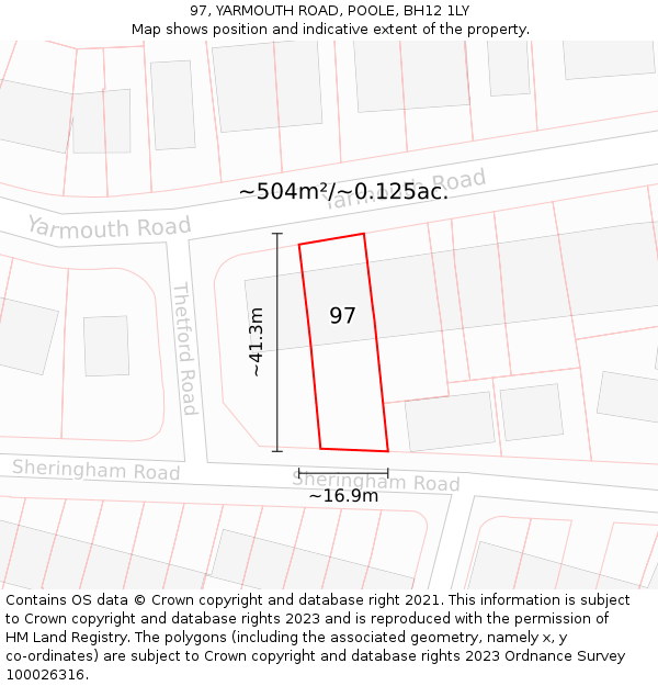 97, YARMOUTH ROAD, POOLE, BH12 1LY: Plot and title map