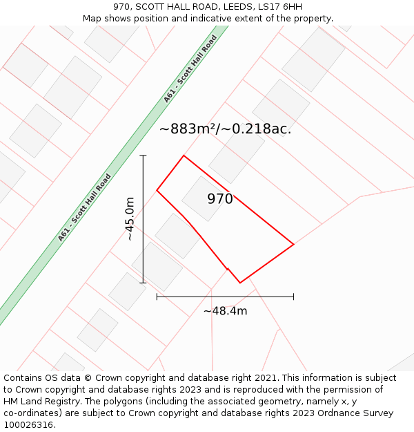 970, SCOTT HALL ROAD, LEEDS, LS17 6HH: Plot and title map