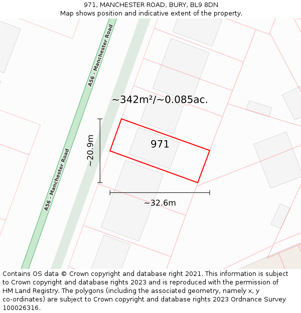 971, MANCHESTER ROAD, BURY, BL9 8DN: Plot and title map