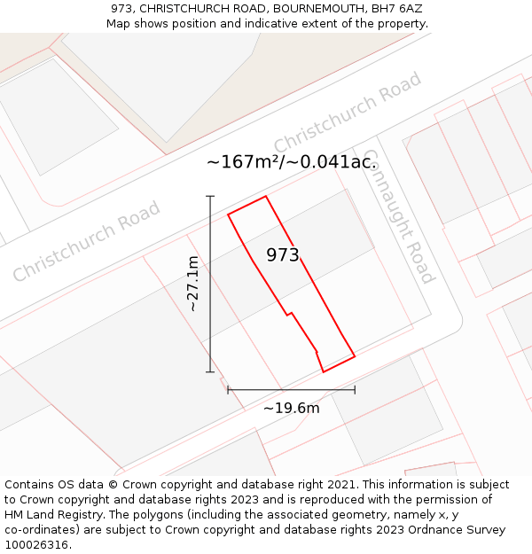 973, CHRISTCHURCH ROAD, BOURNEMOUTH, BH7 6AZ: Plot and title map