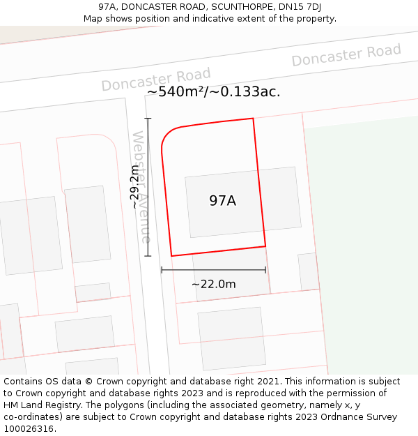 97A, DONCASTER ROAD, SCUNTHORPE, DN15 7DJ: Plot and title map