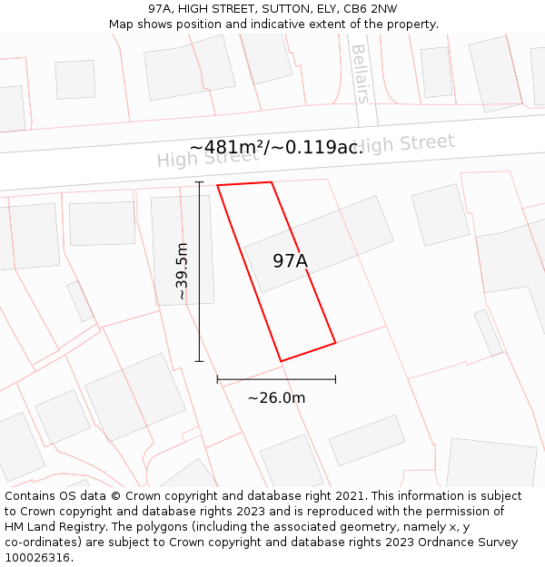 97A, HIGH STREET, SUTTON, ELY, CB6 2NW: Plot and title map