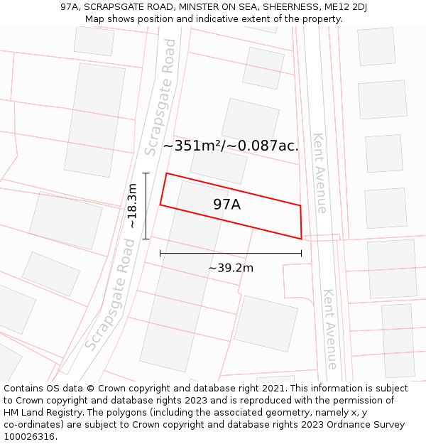 97A, SCRAPSGATE ROAD, MINSTER ON SEA, SHEERNESS, ME12 2DJ: Plot and title map