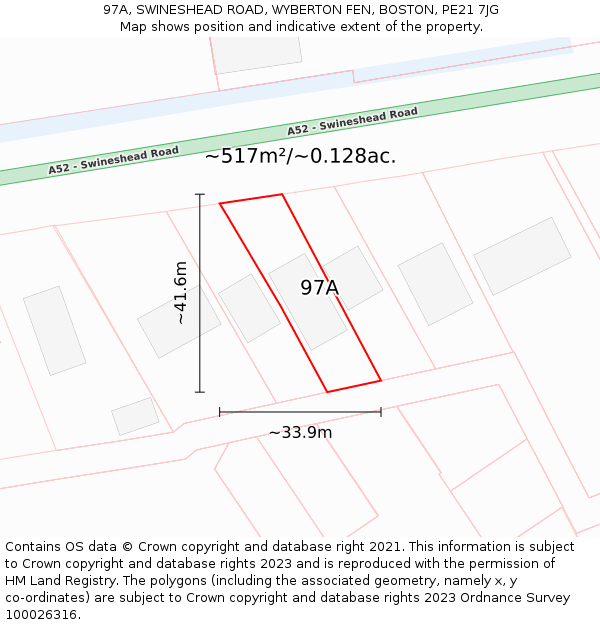 97A, SWINESHEAD ROAD, WYBERTON FEN, BOSTON, PE21 7JG: Plot and title map