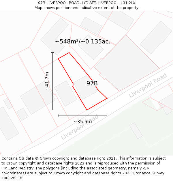 97B, LIVERPOOL ROAD, LYDIATE, LIVERPOOL, L31 2LX: Plot and title map