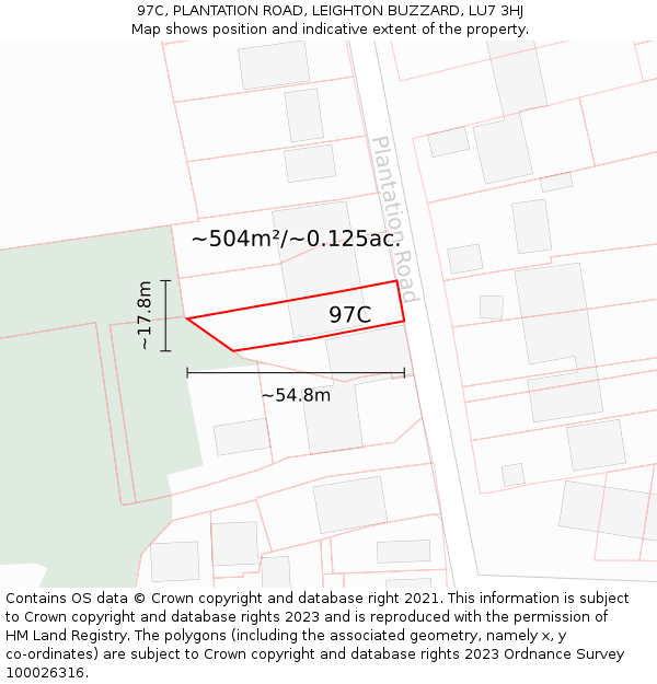 97C, PLANTATION ROAD, LEIGHTON BUZZARD, LU7 3HJ: Plot and title map