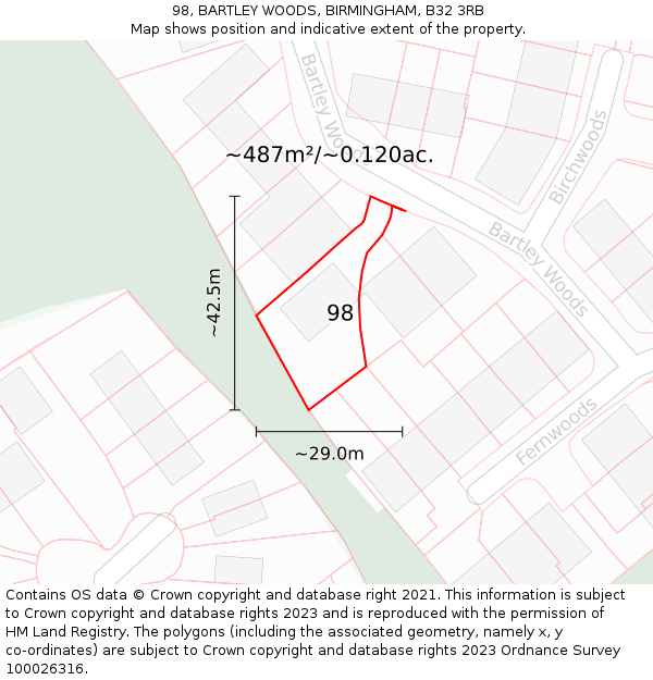 98, BARTLEY WOODS, BIRMINGHAM, B32 3RB: Plot and title map