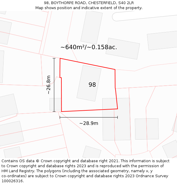 98, BOYTHORPE ROAD, CHESTERFIELD, S40 2LR: Plot and title map