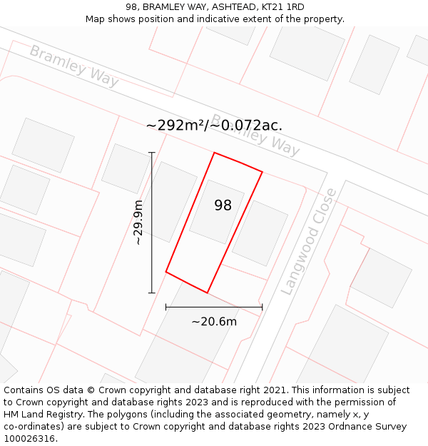 98, BRAMLEY WAY, ASHTEAD, KT21 1RD: Plot and title map