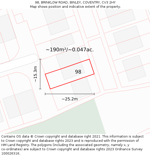 98, BRINKLOW ROAD, BINLEY, COVENTRY, CV3 2HY: Plot and title map