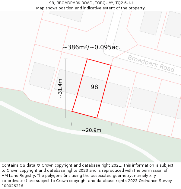 98, BROADPARK ROAD, TORQUAY, TQ2 6UU: Plot and title map
