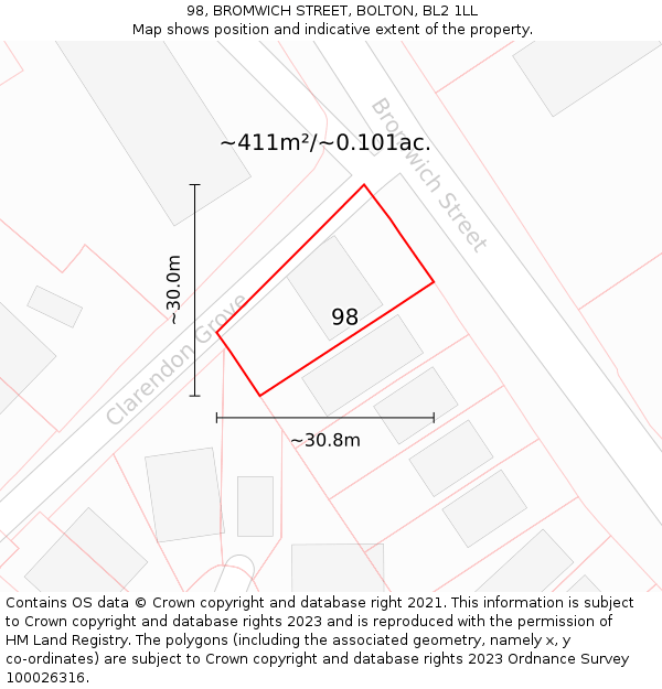 98, BROMWICH STREET, BOLTON, BL2 1LL: Plot and title map