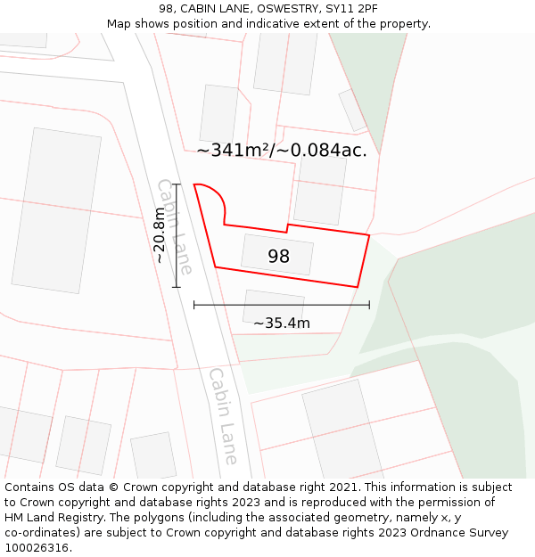98, CABIN LANE, OSWESTRY, SY11 2PF: Plot and title map