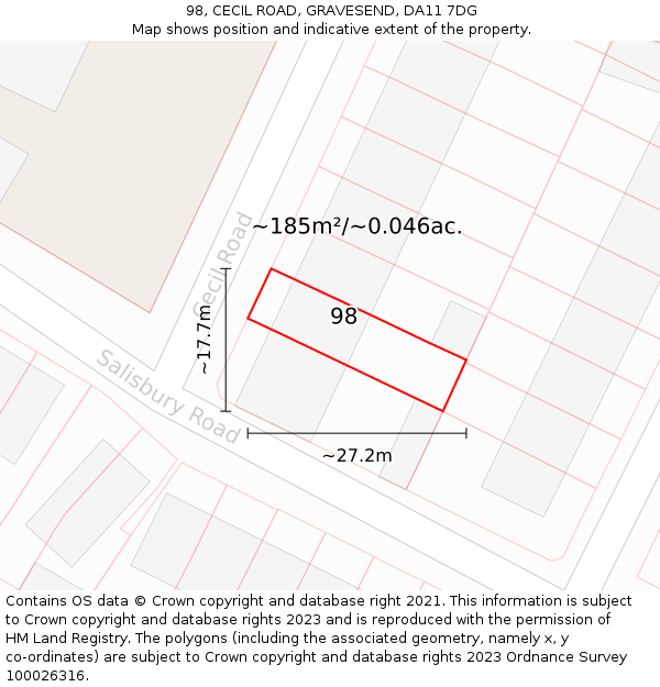 98, CECIL ROAD, GRAVESEND, DA11 7DG: Plot and title map