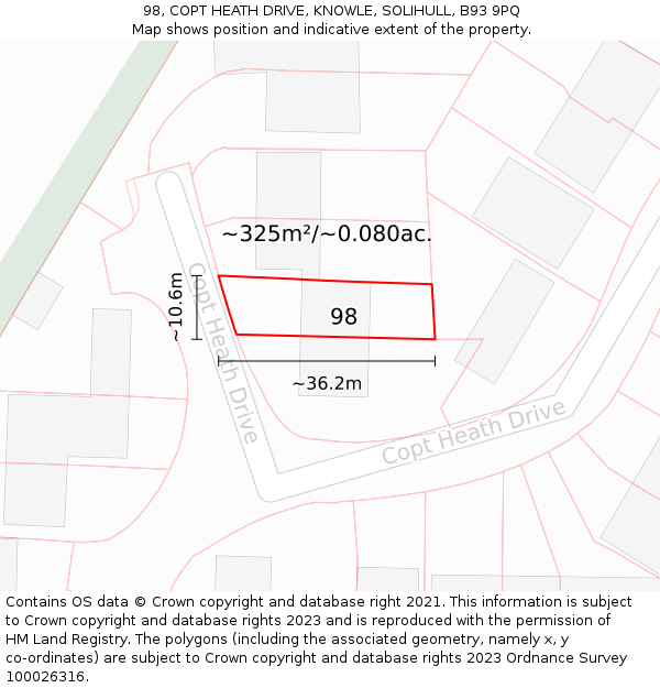 98, COPT HEATH DRIVE, KNOWLE, SOLIHULL, B93 9PQ: Plot and title map