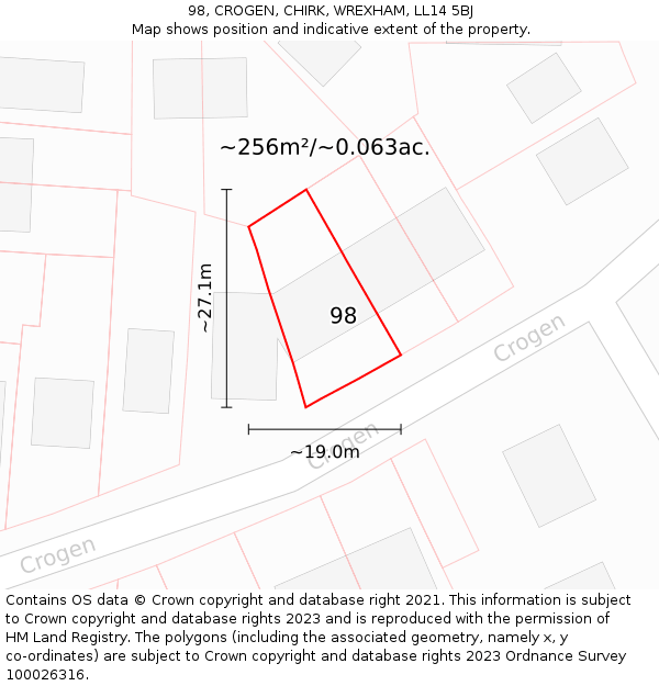 98, CROGEN, CHIRK, WREXHAM, LL14 5BJ: Plot and title map