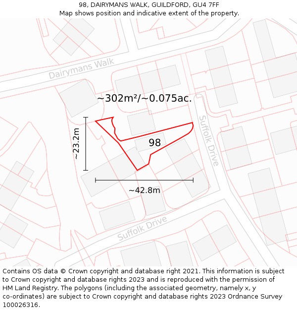 98, DAIRYMANS WALK, GUILDFORD, GU4 7FF: Plot and title map