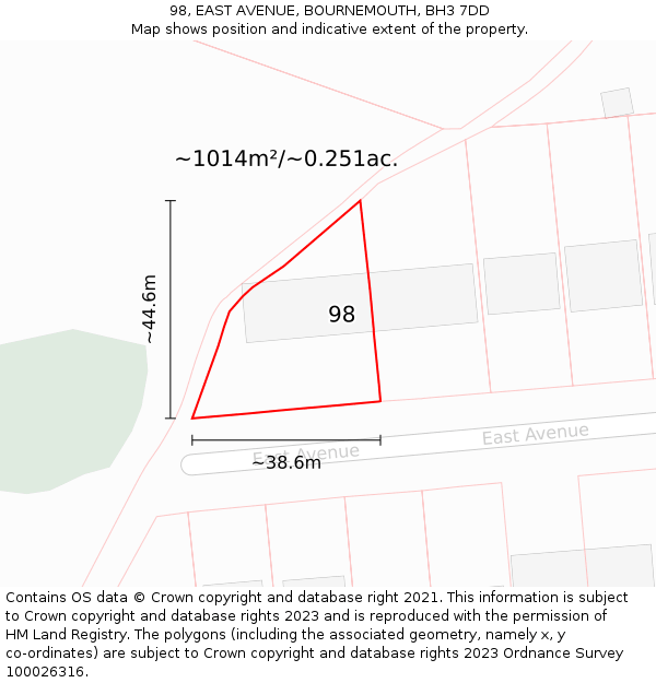 98, EAST AVENUE, BOURNEMOUTH, BH3 7DD: Plot and title map
