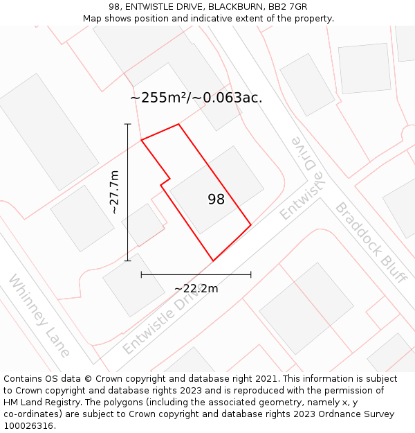 98, ENTWISTLE DRIVE, BLACKBURN, BB2 7GR: Plot and title map