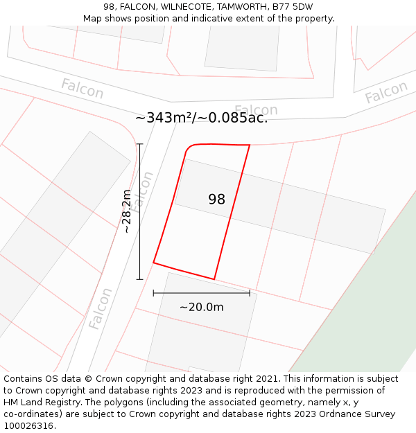 98, FALCON, WILNECOTE, TAMWORTH, B77 5DW: Plot and title map
