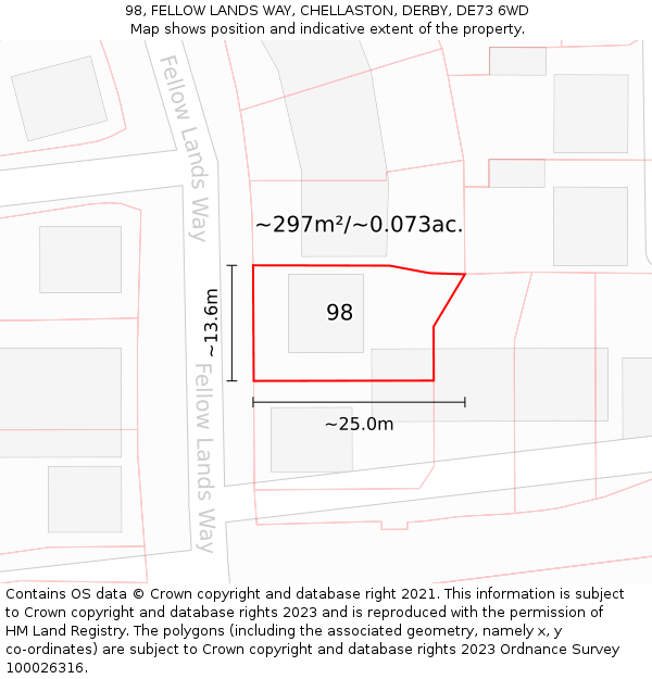 98, FELLOW LANDS WAY, CHELLASTON, DERBY, DE73 6WD: Plot and title map