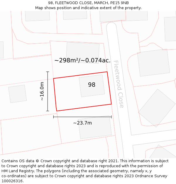 98, FLEETWOOD CLOSE, MARCH, PE15 9NB: Plot and title map