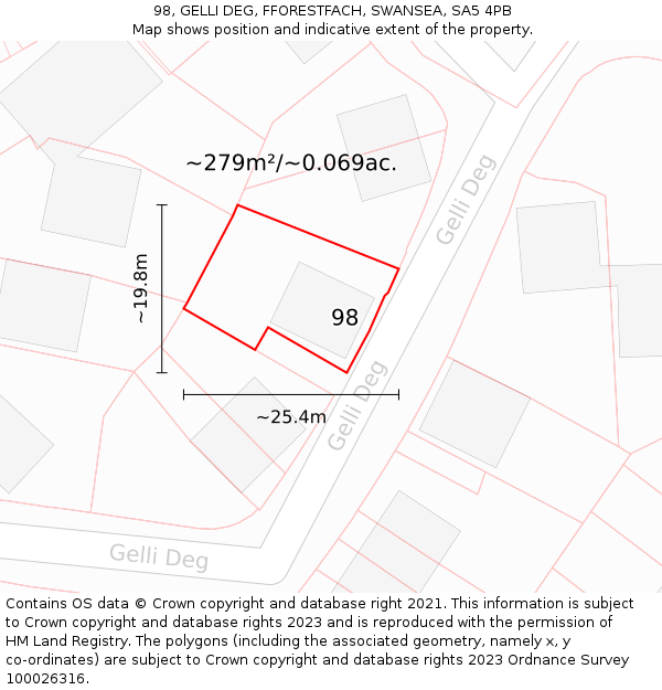 98, GELLI DEG, FFORESTFACH, SWANSEA, SA5 4PB: Plot and title map