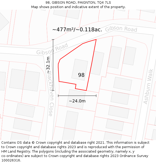 98, GIBSON ROAD, PAIGNTON, TQ4 7LS: Plot and title map