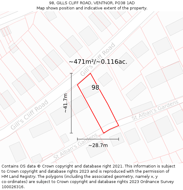 98, GILLS CLIFF ROAD, VENTNOR, PO38 1AD: Plot and title map