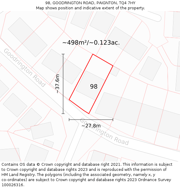 98, GOODRINGTON ROAD, PAIGNTON, TQ4 7HY: Plot and title map