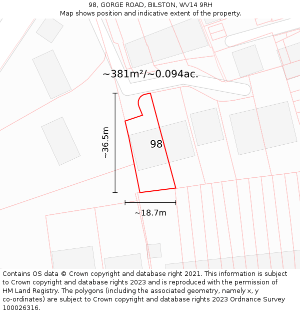 98, GORGE ROAD, BILSTON, WV14 9RH: Plot and title map