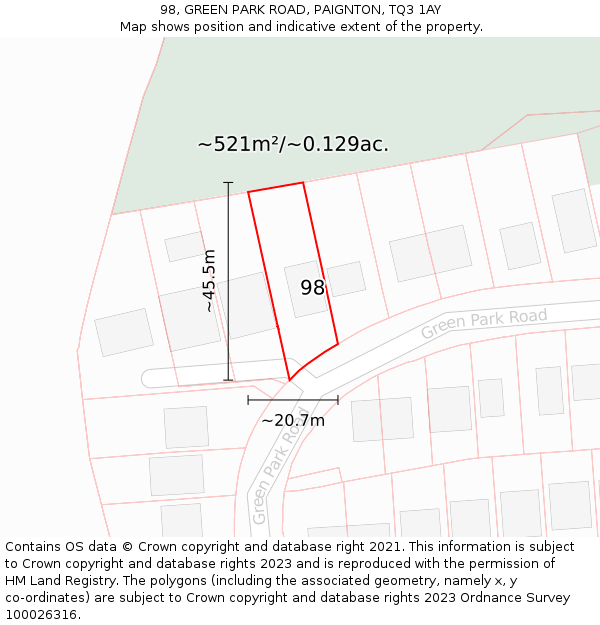 98, GREEN PARK ROAD, PAIGNTON, TQ3 1AY: Plot and title map