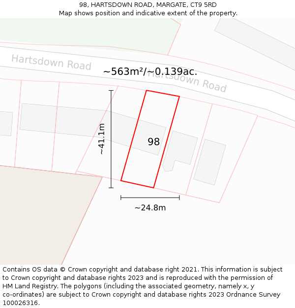 98, HARTSDOWN ROAD, MARGATE, CT9 5RD: Plot and title map