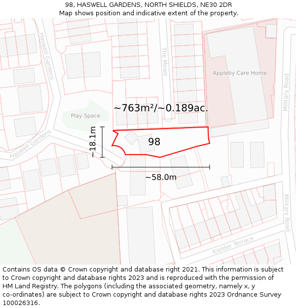 98, HASWELL GARDENS, NORTH SHIELDS, NE30 2DR: Plot and title map