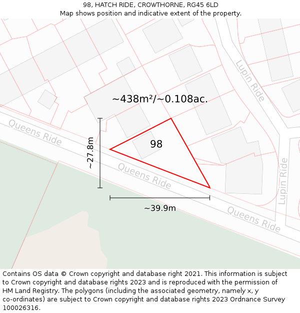 98, HATCH RIDE, CROWTHORNE, RG45 6LD: Plot and title map