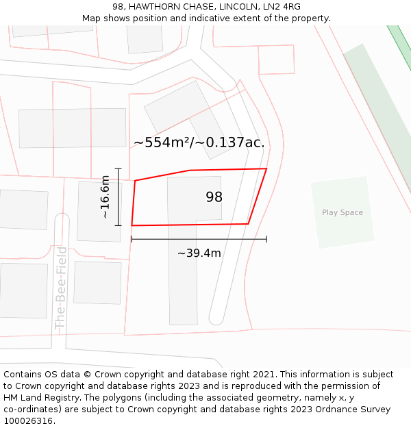 98, HAWTHORN CHASE, LINCOLN, LN2 4RG: Plot and title map