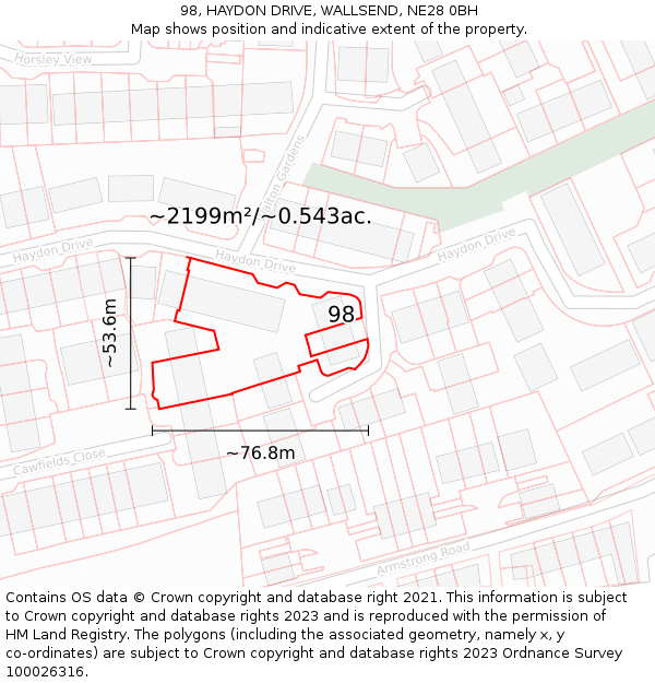 98, HAYDON DRIVE, WALLSEND, NE28 0BH: Plot and title map