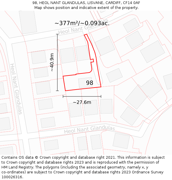 98, HEOL NANT GLANDULAS, LISVANE, CARDIFF, CF14 0AF: Plot and title map