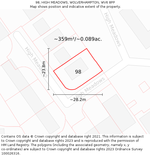 98, HIGH MEADOWS, WOLVERHAMPTON, WV6 8PP: Plot and title map