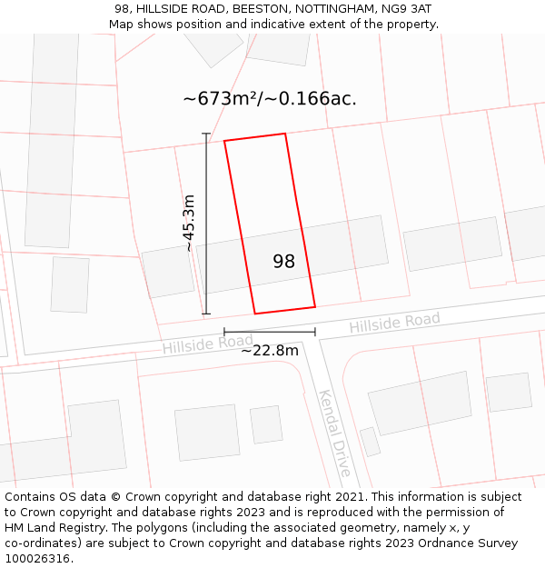 98, HILLSIDE ROAD, BEESTON, NOTTINGHAM, NG9 3AT: Plot and title map