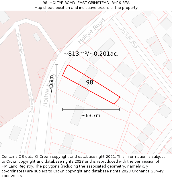 98, HOLTYE ROAD, EAST GRINSTEAD, RH19 3EA: Plot and title map