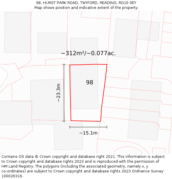 98, HURST PARK ROAD, TWYFORD, READING, RG10 0EY: Plot and title map