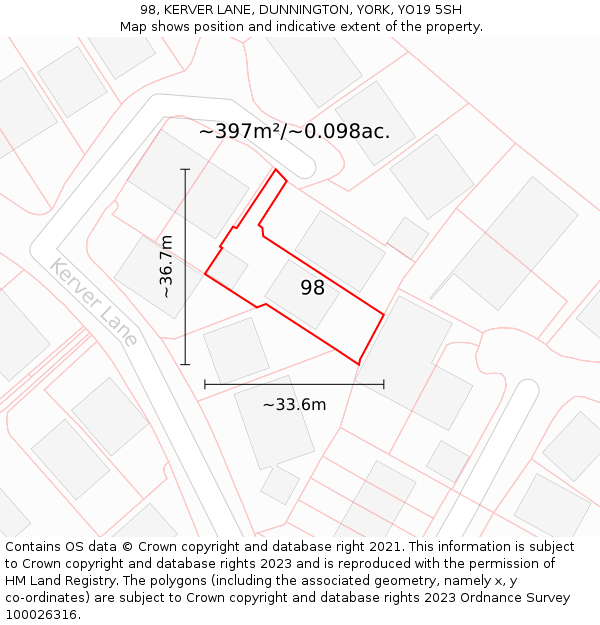 98, KERVER LANE, DUNNINGTON, YORK, YO19 5SH: Plot and title map