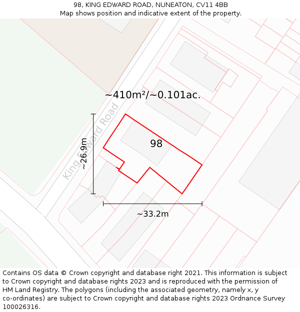 98, KING EDWARD ROAD, NUNEATON, CV11 4BB: Plot and title map