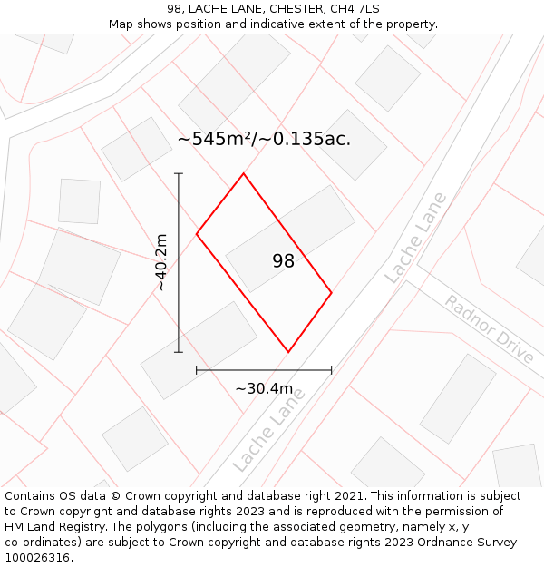 98, LACHE LANE, CHESTER, CH4 7LS: Plot and title map