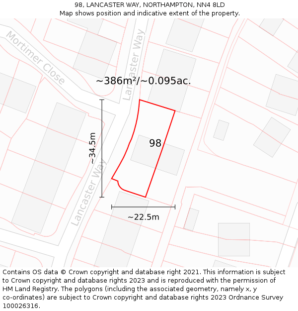 98, LANCASTER WAY, NORTHAMPTON, NN4 8LD: Plot and title map