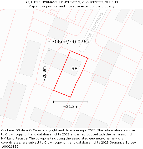 98, LITTLE NORMANS, LONGLEVENS, GLOUCESTER, GL2 0UB: Plot and title map